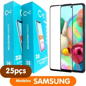 Caixa Fechada com 25 Películas de Vidro 3D Grosso para Samsung e Motorola G22/G24/