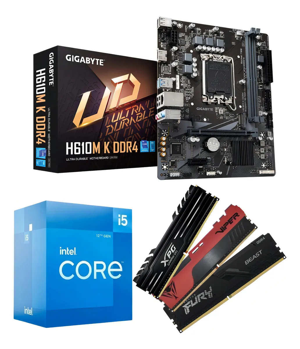Kit Processador Intel Core i5 12400F + Placa Mãe H610M + 16GB DDR4 3200MHz