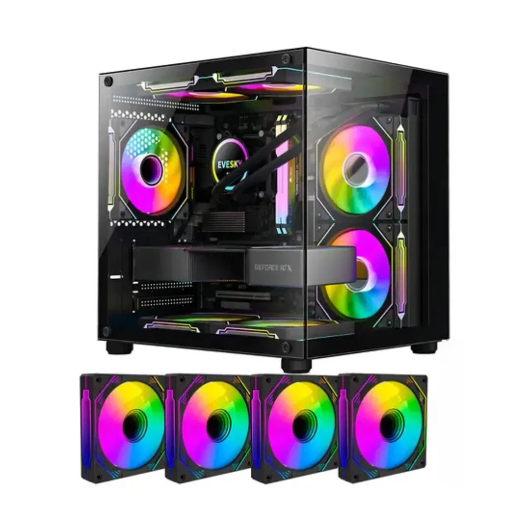 Gabinete gamer aquário led argb com 4 fans vidro temperado rhino gamers