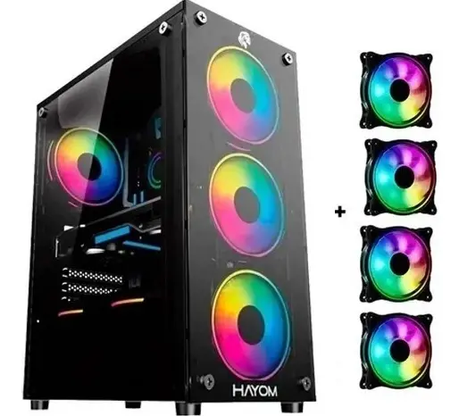 Gabinete gamer aquário led argb com 4 fans vidro temperado rhino gamers